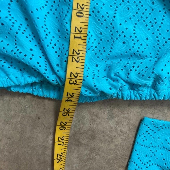 Michael Kors Shirt Womens 0X Aqua Blue‎ Eyelet Stretch Faux Wrap Top Sleeveless - Picture 5 of 11